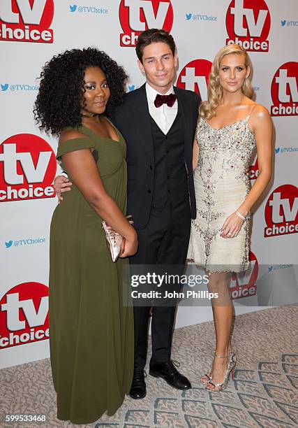 Paisley Billings, Joey Essex and Stephanie Pratt arrive for the TV Choice Awards at The Dorchester Hotel on September 5, 2016 in London, England.