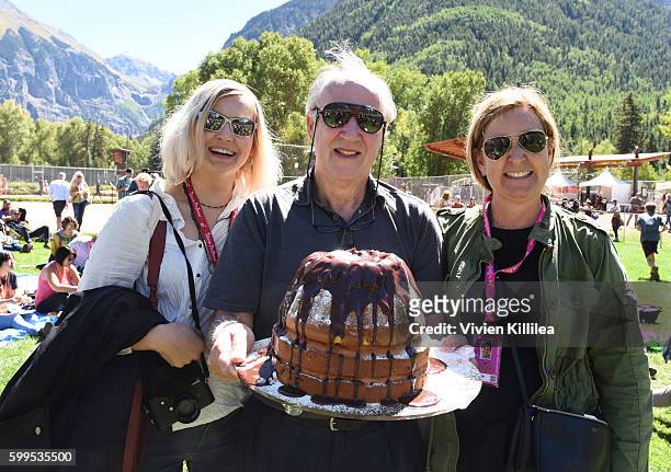 Lena Herzog, director Werner Herzog and executive director of the Telluride Film Festival Julie Huntsinger celebrate Werner's birthday at the...