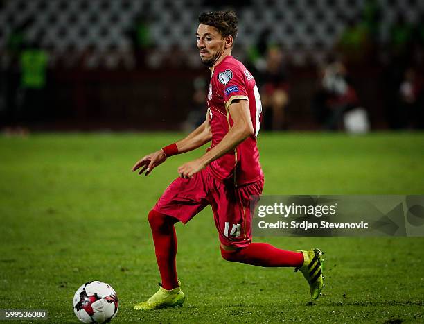 Filip Mladenovic of Serbia in action during the FIFA 2018 World Cup Qualifier between Serbia and Ireland at stadium Rajko Mitic on September 5, 2016...