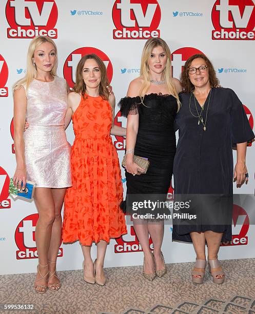 Helen George, Laura Main, Emerald Fennell and Annabelle Apsion arrive for the TV Choice Awards at The Dorchester Hotel on September 5, 2016 in...