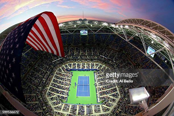 General view of Arthur Ashe Stadium during the fourth round Men's Singles match between Andy Murray of Great Britain and Grigor Dimitrov of Bulgaria...