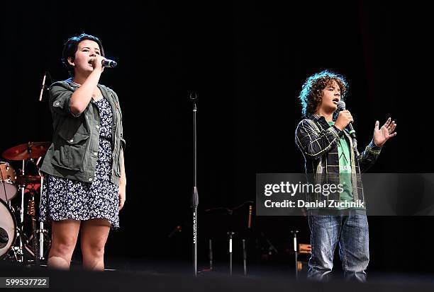 Sabrina Matarazzo and Gaten Matarazzo perform during the 2nd Annual Elsie Fest at Ford Amphitheater at Coney Island Boardwalk on September 5, 2016 in...