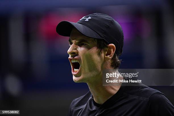 Andy Murray of Great Britain reacts against Grigor Dimitrov of Bulgaria during his fourth round Men's Singles match on Day Eight of the 2016 US Open...