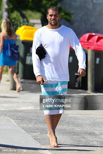 Lance "Buddy" Franklin is seen at Bondi Beach on September 6, 2016 in Sydney, Australia.