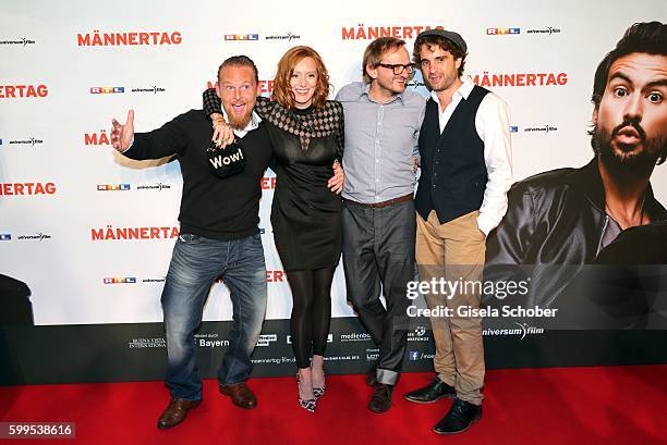 Axel Stein, Lavinia Wilson, Milan Peschel and Oliver Wnuk during the premiere for the film 'Maennertag' at Mathaeser Filmpalast on September 5, 2016...