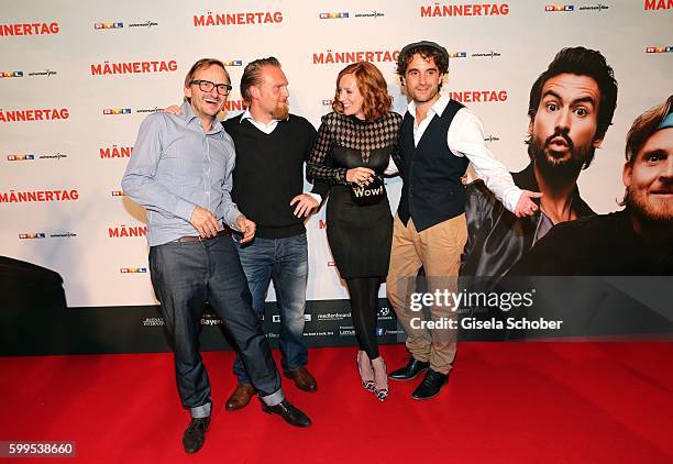 Milan Peschel, Axel Stein, Lavinia Wilson and Oliver Wnuk during the premiere for the film 'Maennertag' at Mathaeser Filmpalast on September 5, 2016...