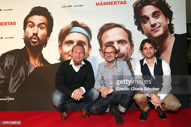 Axel Stein, Milan Peschel and Oliver Wnuk during the premiere for the film 'Maennertag' at Mathaeser Filmpalast on September 5, 2016 in Munich,...