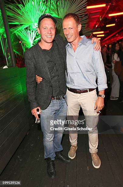 Johannes Zirner and Michael Zechbauer during the premiere for the film 'Maennertag' at Mathaeser Filmpalast on September 5, 2016 in Munich, Germany.