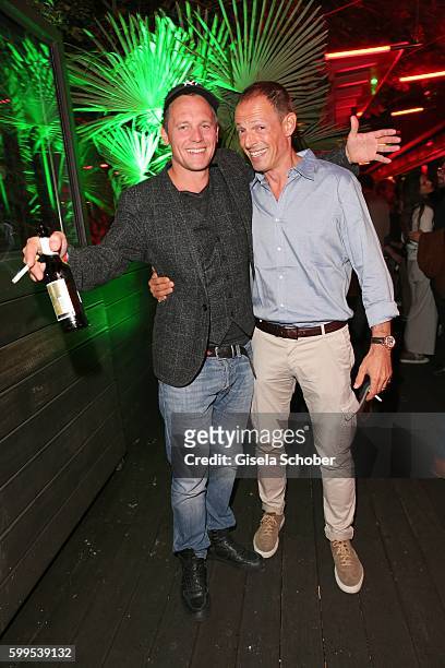 Johannes Zirner and Michael Zechbauer during the premiere for the film 'Maennertag' at Mathaeser Filmpalast on September 5, 2016 in Munich, Germany.