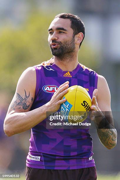 Shaun Burgoyne of the Hawks looks on during a Hawthorn Hawks AFL training session at Waverley Park on September 6, 2016 in Melbourne, Australia.