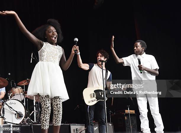 Caitlyn McLaughlin, Darren Criss and Caleb McLaughlin perform during the 2nd Annual Elsie Fest at Ford Amphitheater at Coney Island Boardwalk on...