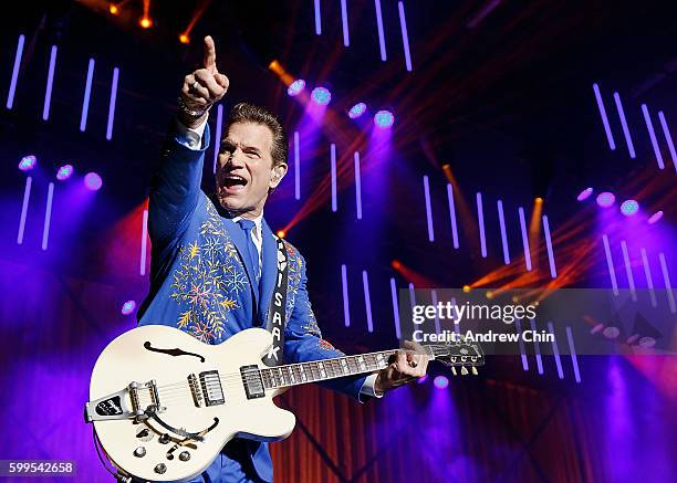 American rock musician Chris Isaak performs onstage during PNE Summer Night Concert Series at PNE Amphitheatre on September 5, 2016 in Vancouver,...