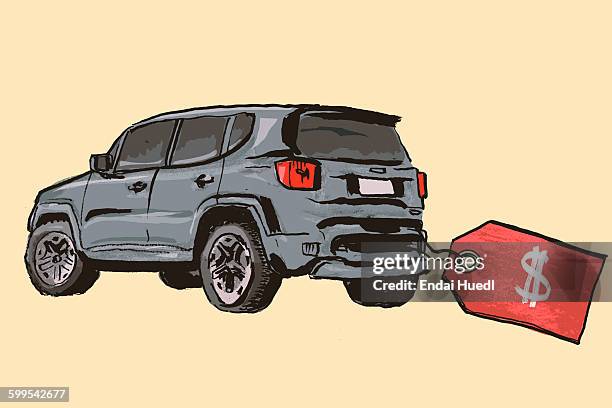 new car with dollar price tag on colored background - new stock illustrations