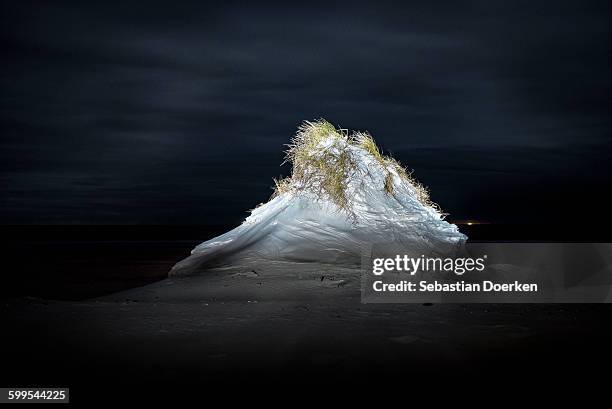 grass growing on sand dune at beach - amrum stock-fotos und bilder