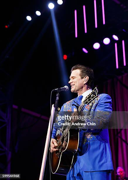 American rock musician Chris Isaak performs onstage during PNE Summer Night Concert Series at PNE Amphitheatre on September 5, 2016 in Vancouver,...