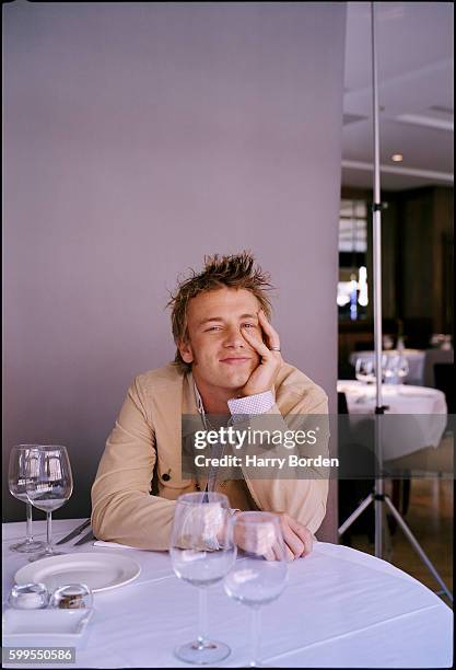 Chef Jamie Oliver is photographed for the Mail on Sunday on July 19, 2002 in London, England.