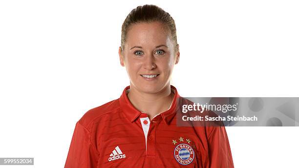 Nicole Rolser of FC Bayern Muenchen poses during the Allianz Women's Bundesliga Club Tour on September 4, 2016 in Aschheim, Germany.