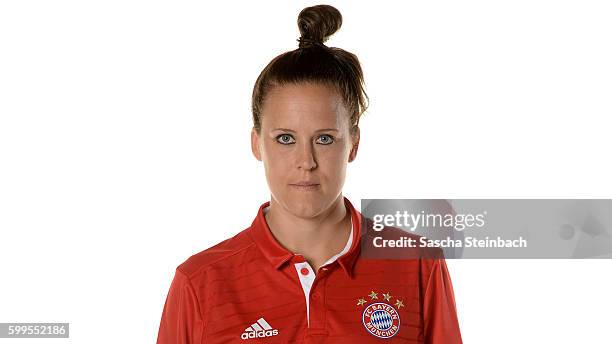 Vanessa Buerki of FC Bayern Muenchen poses during the Allianz Women's Bundesliga Club Tour on September 4, 2016 in Aschheim, Germany.