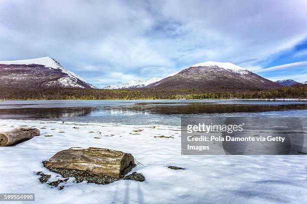 long exposure picture of lake fagnano in tierra del fuego, argentina - darwin waterfront stock pictures, royalty-free photos & images