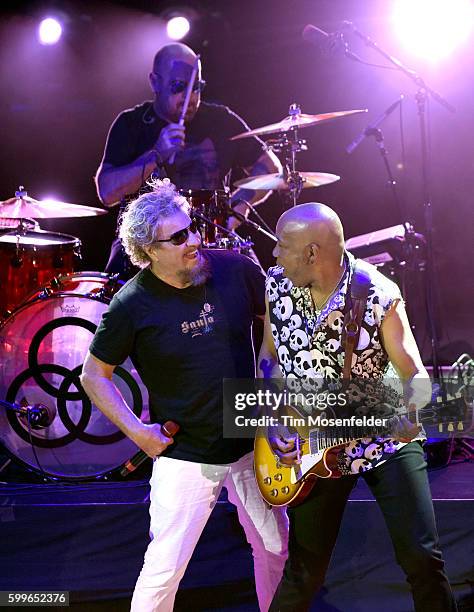 Jason Bonham, Sammy Hagar, and Vic Johnson of Sammy Hagar & the Circle perform at Red Rocks Amphitheatre on September 5, 2016 in Morrison, Colorado.