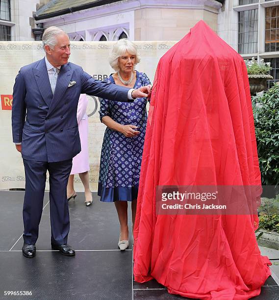 Prince Charles, Prince of Wales and Camilla, Duchess of Cornwall unveil a penfold postbox as they attend a reception to mark the 500th Anniversary of...