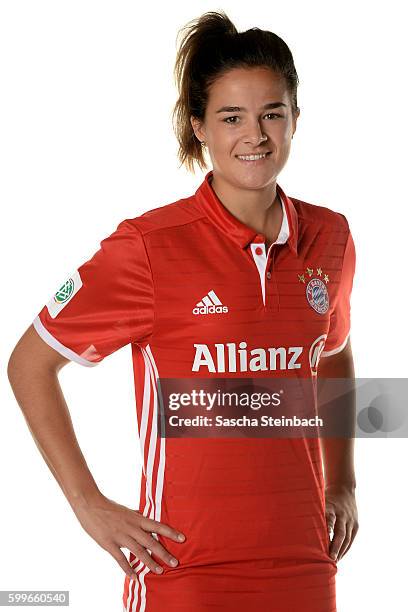 Lena Lotzen of FC Bayern Muenchen poses during the Allianz Women's Bundesliga Club Tour on September 4, 2016 in Aschheim, Germany.