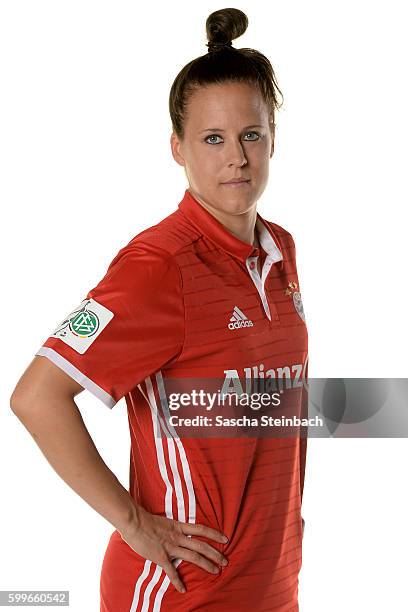 Vanessa Buerki of FC Bayern Muenchen poses during the Allianz Women's Bundesliga Club Tour on September 4, 2016 in Aschheim, Germany.