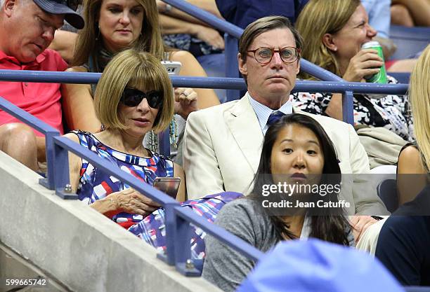 Anna Wintour and Shelby Bryan attend Dimitrov-Murray match from Dimitrov player box on day 8 of the 2016 US Open at USTA Billie Jean King National...