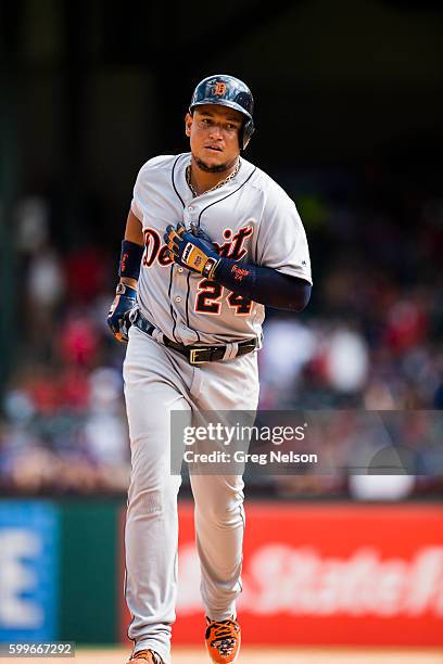 Detroit Tigers Miguel Cabrera in action, running bases vs Texas Rangers at Globe Life Park in Arlington. Arlington, TX 8/14/2016 CREDIT: Greg Nelson
