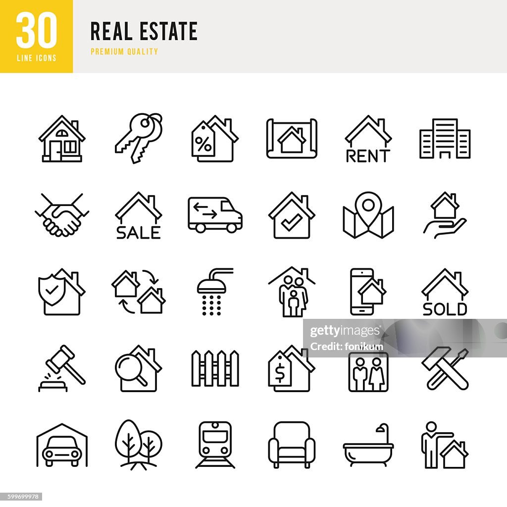 Real Estate - set of thin line vector icons