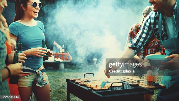 fiesta barbacoa.   - barbacoa amigos fotografías e imágenes de stock