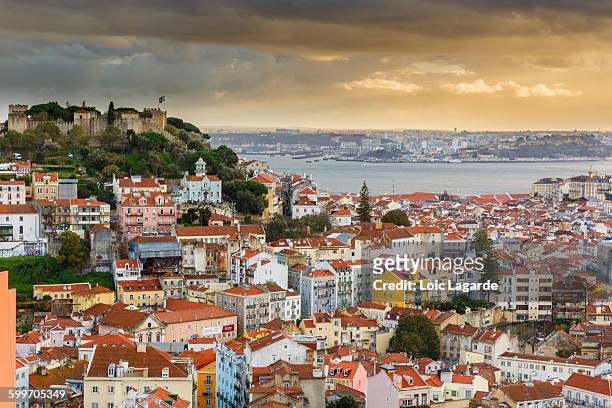 lisbon bay cityscape on sunset - lisbon stock pictures, royalty-free photos & images