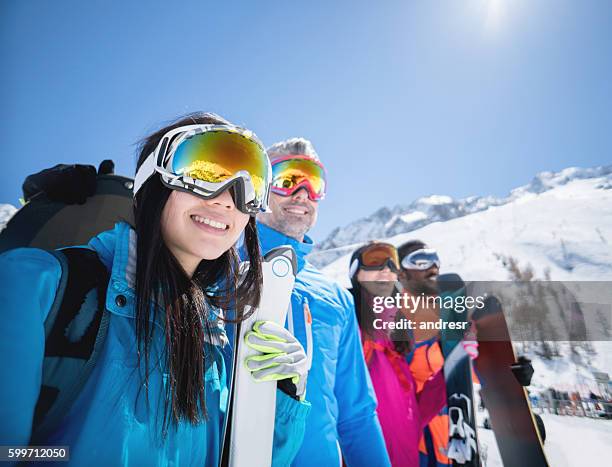 group of people skiing - friends skiing stock pictures, royalty-free photos & images