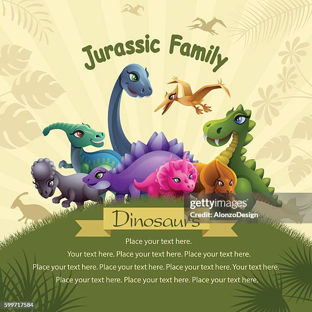 jurassic family - stegosaurus stock-grafiken, -clipart, -cartoons und -symbole