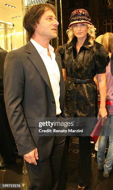 Daniela Pestova and her husband Pavol Habera attend the Prada boutique opening on September 16, 2009 in Prague, Czech Republic