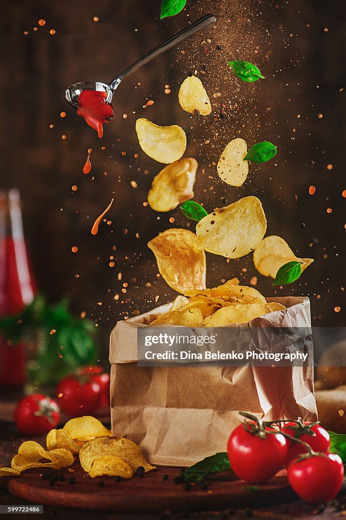 Comfort food: flying chips with tomato sauce