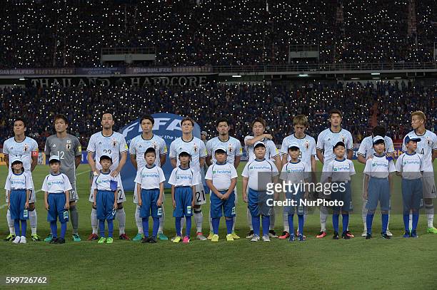 Japan players line up before the 2018 World Cup Qualifiers match between Thailand and Japan at Rajamangala Stadium in Bangkok, Thailand on September...