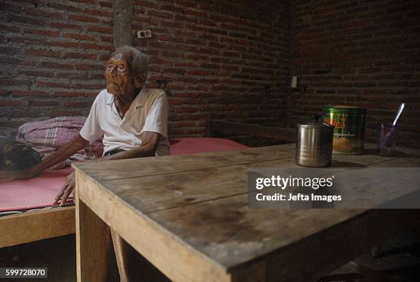 An Indonesian man, named Mbah Gotho, claimed to be 146 years old, is the oldest human in world's history speaks to press members at his family house...