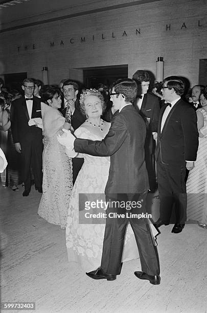 Queen Elizabeth, the Queen Mother attends the President of the Union's Dinner at Senate House, London, in her capacity as Chancellor of the...
