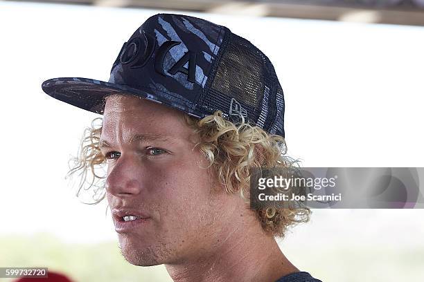 John John Florence poses for a photo at the 2016 Hurley Pro at Trestles Media Day at San Onofre State Beach on September 6, 2016 in Lower Trestles,...