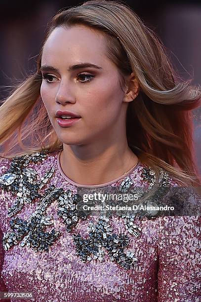 Suki Waterhouse attends the premiere of 'The Bad Batch' during the 73rd Venice Film Festival at Sala Grande on September 6, 2016 in Venice, Italy.