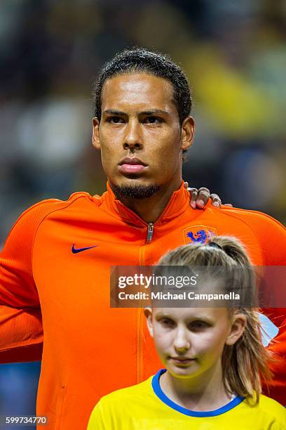 Netherlands defender Virgil Van Dijk during the 2018 FIFA World Cup Qualifier match between Sweden and the Netherlands at Friends Arena on September...