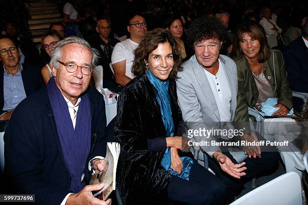 Editors Olivier Orban, his wife Christine Orban, Robert Charlebois and his wife Laurence attend the "La Boheme - Opera en Plein Air" Premiere at Les...