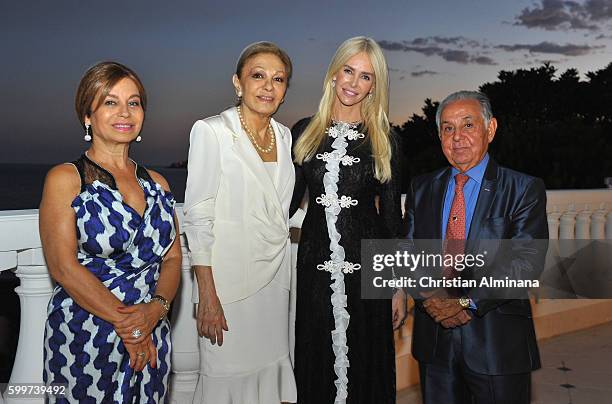 Mahsa Nemjati, HIM Farah Diba Pahlavi, Amanda Cronin and Brandon Nemjati attend the Dinner with Queen Farah Diba Pahlavi at hotel Cap Estel on...