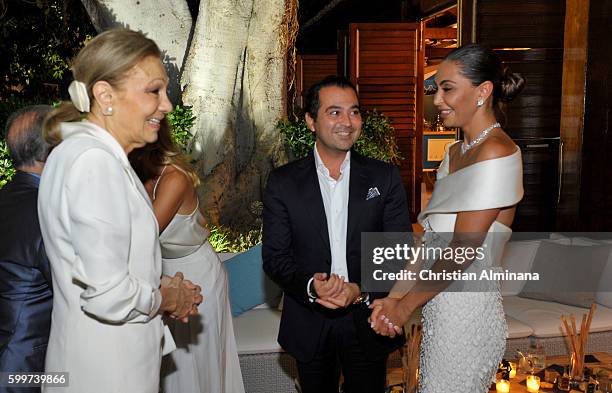 Farah Diba Pahlav, Shahin Moghadam and his wife attend the Dinner with Queen Farah Diba Pahlavi at hotel Cap Estel on September 6, 2016 in Monaco,...