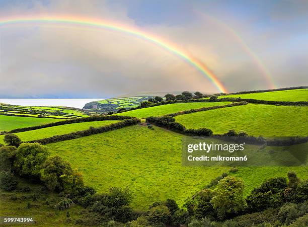 double rainbow landscape in dingle peninsula scenery. - lumen field fotografías e imágenes de stock
