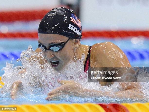 Britain - Rebecca Soni of the United States set a world record of 2:20.00 in the semifinals of the women's 200-meter breaststroke at the London...