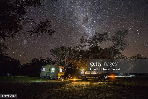 caravan camping under the stars in outback austral - travel trailer stock pictures, royalty-free photos & images