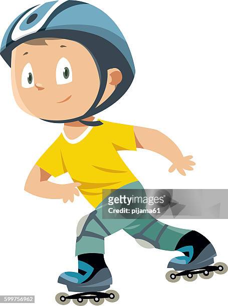 illustrations, cliparts, dessins animés et icônes de rollers garçon - cycling helmet