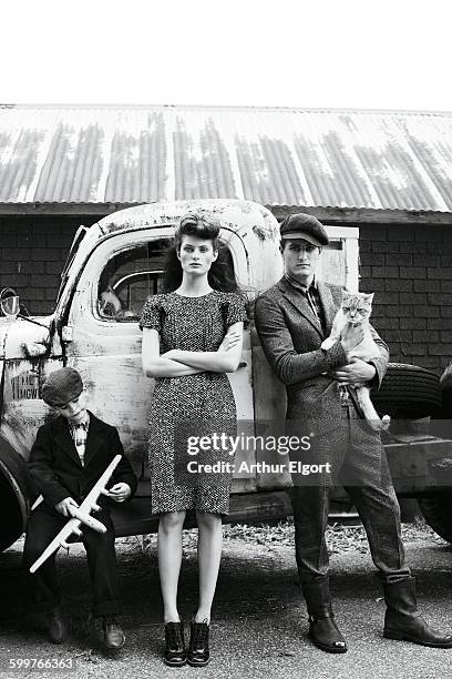 Tableau featuring Isabeli Fontana in a simple tweed shift evokes the rural portraiture of German photographer August Sander, Jil Sander...